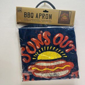 BBQ Barbecue Apron Suns Out Buns Out Blue Grilling 31.25x35.5 Inches Tie Back